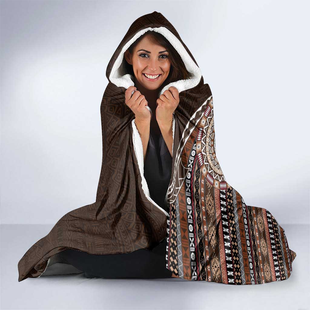Fijian Masi Tribal Tattoos Art Pattern Hooded Blanket Brown Color Half Style - Polynesian Pride