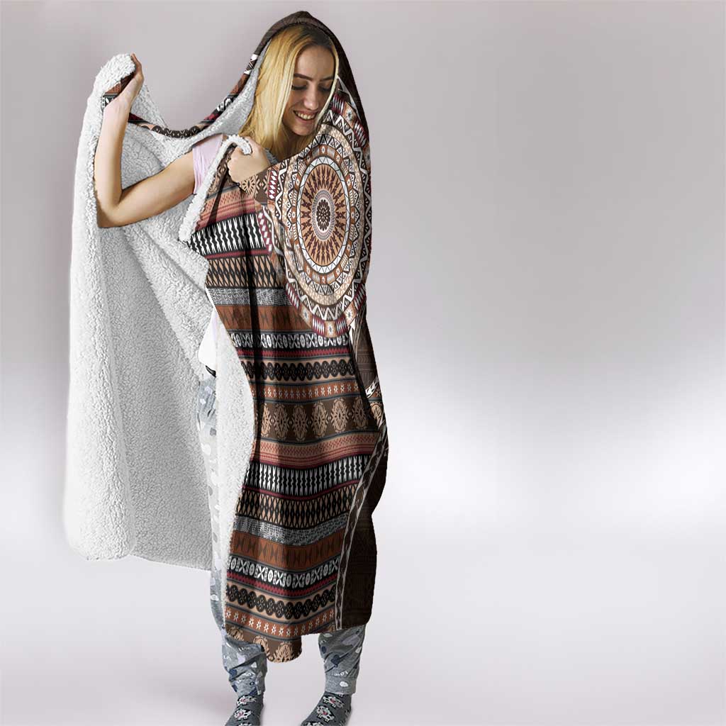 Fijian Masi Tribal Tattoos Art Pattern Hooded Blanket Brown Color Half Style - Polynesian Pride