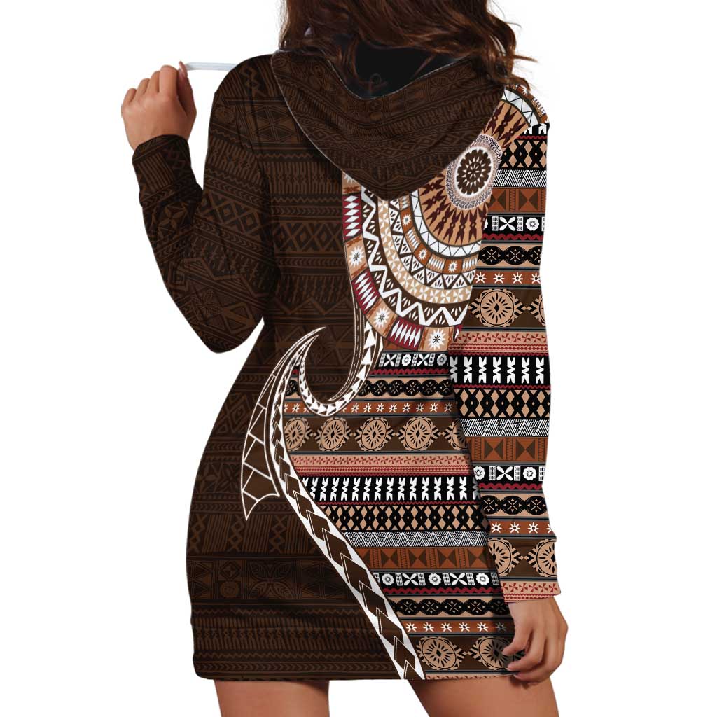 Fijian Masi Tribal Tattoos Art Pattern Hoodie Dress Brown Color Half Style - Polynesian Pride