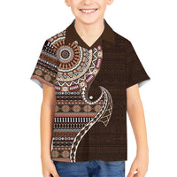 Fijian Masi Tribal Tattoos Art Pattern Kid Hawaiian Shirt Brown Color Half Style - Polynesian Pride