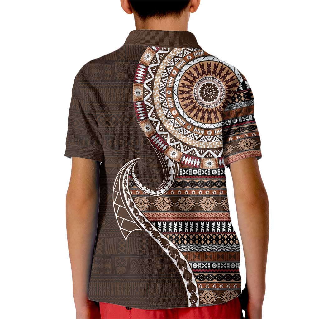 Fijian Masi Tribal Tattoos Art Pattern Kid Polo Shirt Brown Color Half Style - Polynesian Pride