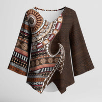Fijian Masi Tribal Tattoos Art Pattern Kimono Sleeve Blouse Brown Color Half Style - Polynesian Pride