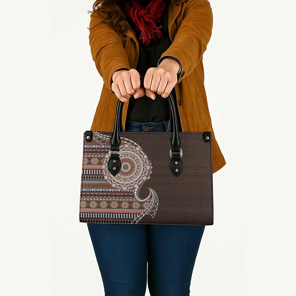 Fijian Masi Tribal Tattoos Art Pattern Leather Bag Brown Color Half Style - Polynesian Pride