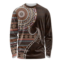 Fijian Masi Tribal Tattoos Art Pattern Long Sleeve Shirt Brown Color Half Style - Polynesian Pride