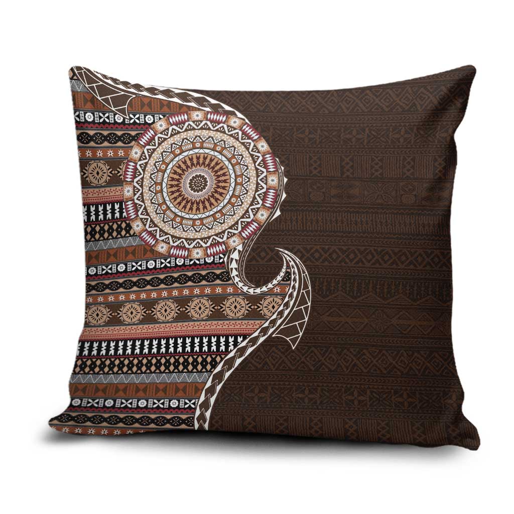 Fijian Masi Tribal Tattoos Art Pattern Pillow Cover Brown Color Half Style - Polynesian Pride