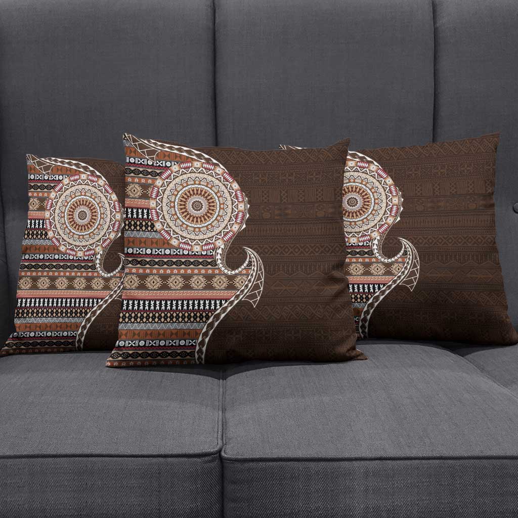 Fijian Masi Tribal Tattoos Art Pattern Pillow Cover Brown Color Half Style - Polynesian Pride