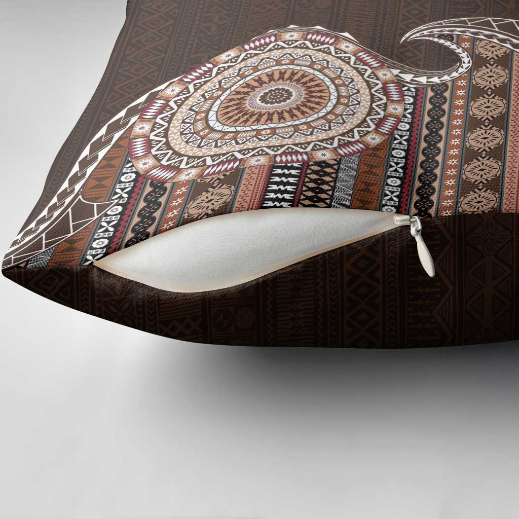 Fijian Masi Tribal Tattoos Art Pattern Pillow Cover Brown Color Half Style - Polynesian Pride