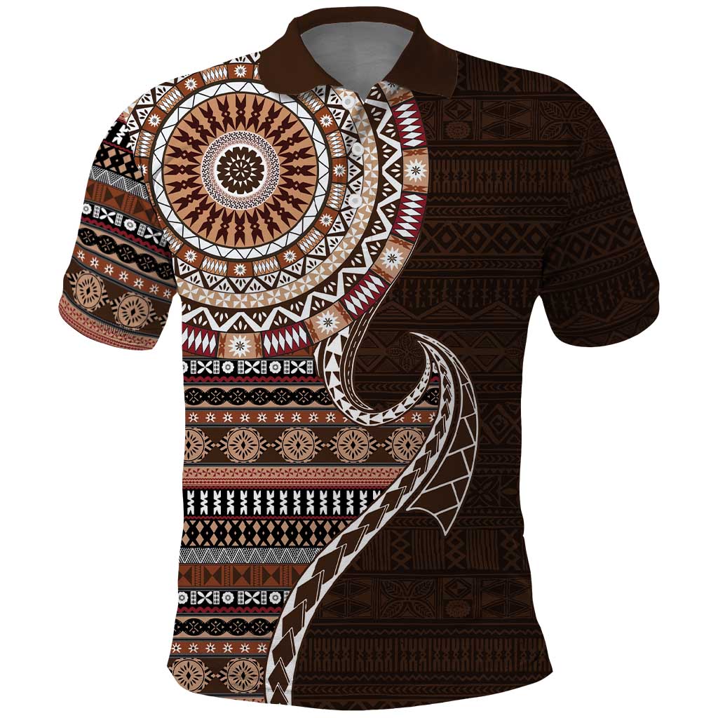 Fijian Masi Tribal Tattoos Art Pattern Polo Shirt Brown Color Half Style - Polynesian Pride