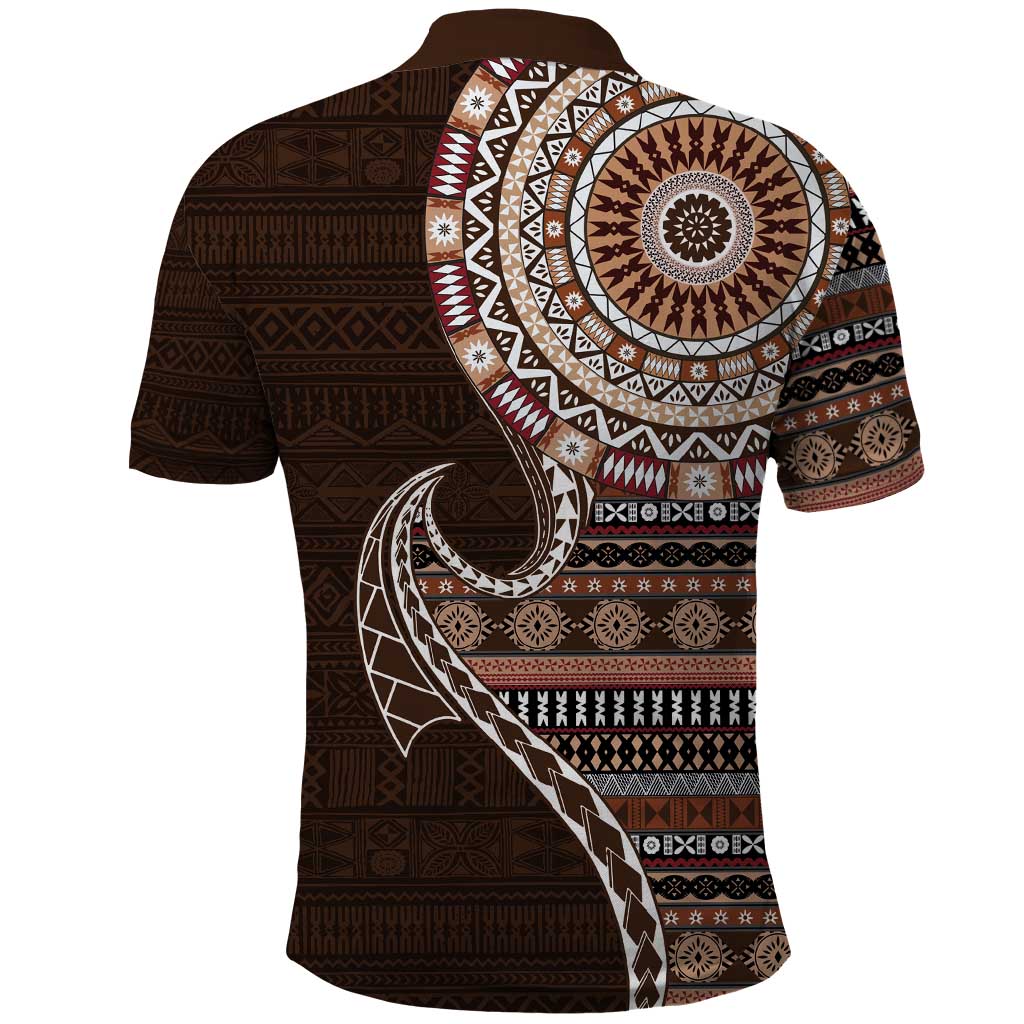 Fijian Masi Tribal Tattoos Art Pattern Polo Shirt Brown Color Half Style - Polynesian Pride