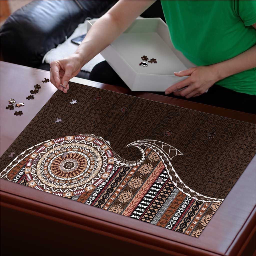 Fijian Masi Tribal Tattoos Art Pattern Puzzle Brown Color Half Style - Polynesian Pride
