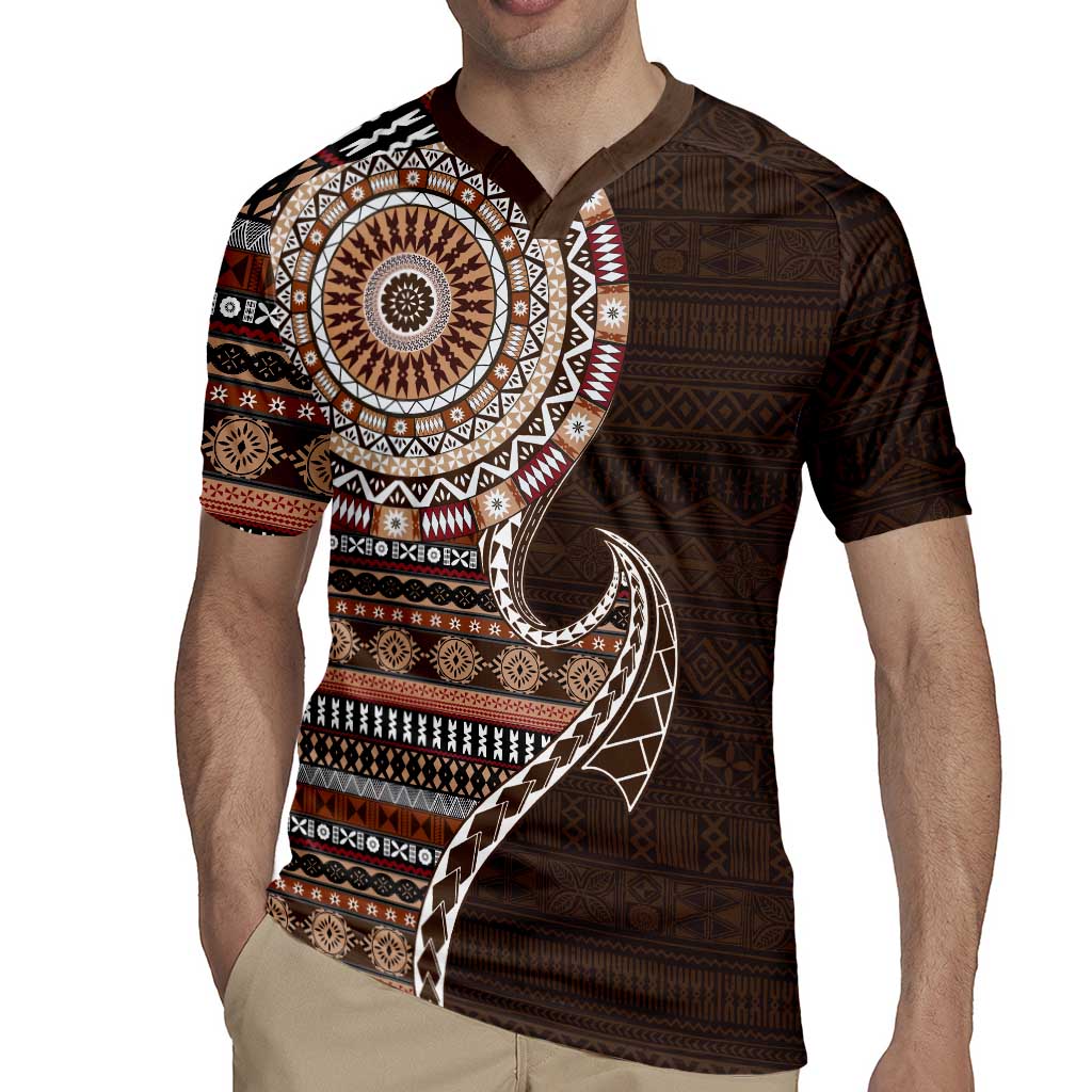 Fijian Masi Tribal Tattoos Art Pattern Rugby Jersey Brown Color Half Style - Polynesian Pride
