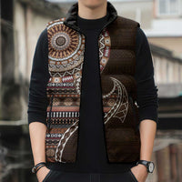 Fijian Masi Tribal Tattoos Art Pattern Sleeveless Puffer Jacket Brown Color Half Style - Polynesian Pride