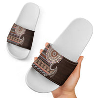 Fijian Masi Tribal Tattoos Art Pattern Slide Sandals Brown Color Half Style - Polynesian Pride
