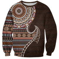 Fijian Masi Tribal Tattoos Art Pattern Sweatshirt Brown Color Half Style - Polynesian Pride