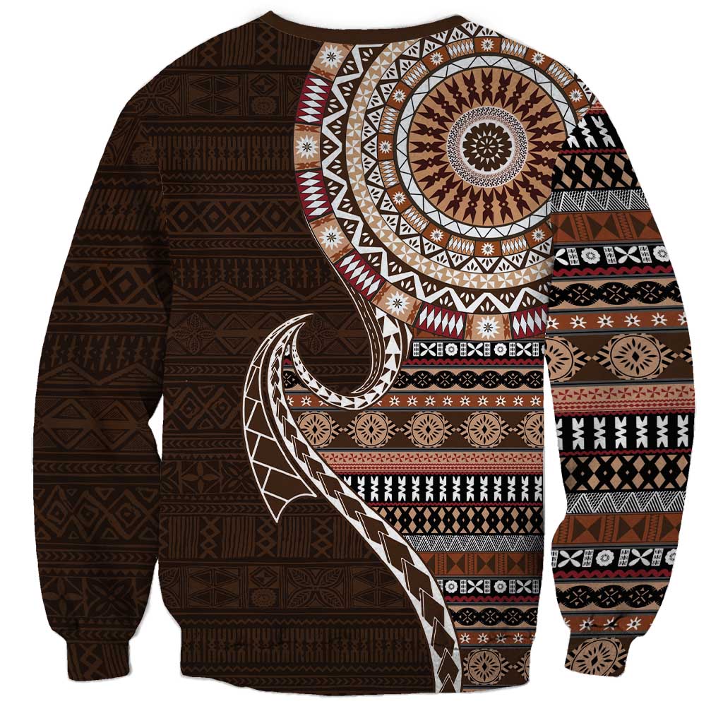 Fijian Masi Tribal Tattoos Art Pattern Sweatshirt Brown Color Half Style - Polynesian Pride