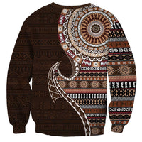 Fijian Masi Tribal Tattoos Art Pattern Sweatshirt Brown Color Half Style - Polynesian Pride