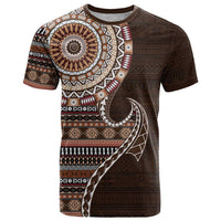 Fijian Masi Tribal Tattoos Art Pattern T Shirt Brown Color Half Style - Polynesian Pride