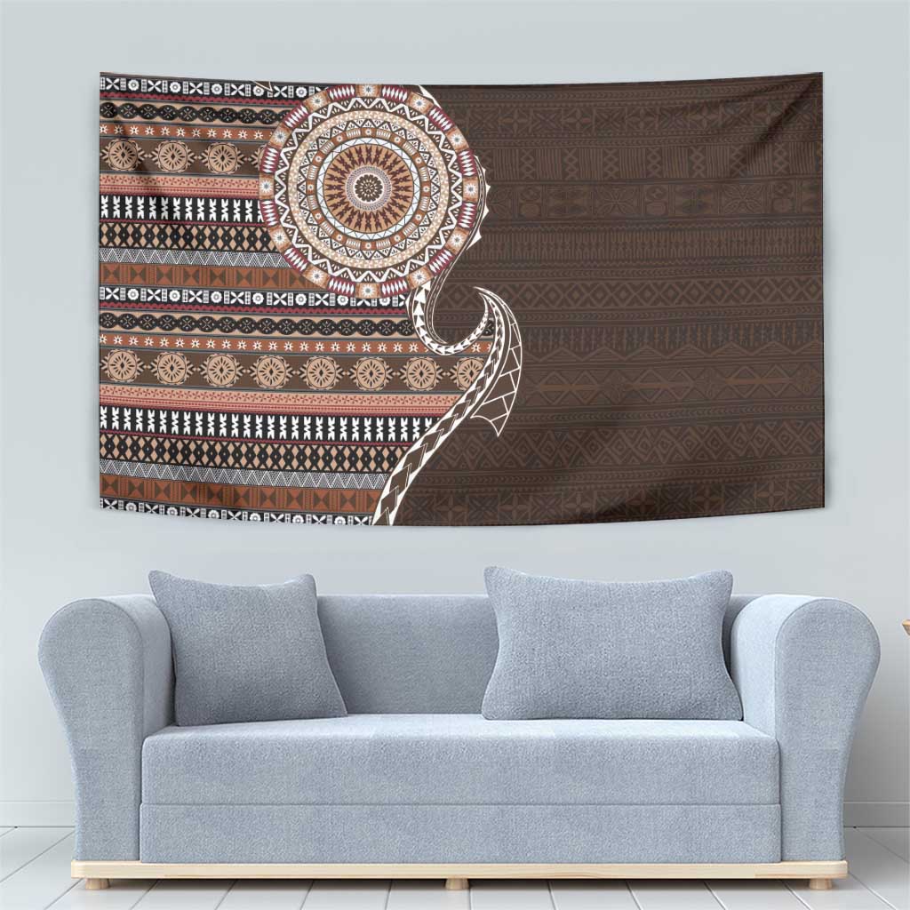 Fijian Masi Tribal Tattoos Art Pattern Tapestry Brown Color Half Style - Polynesian Pride