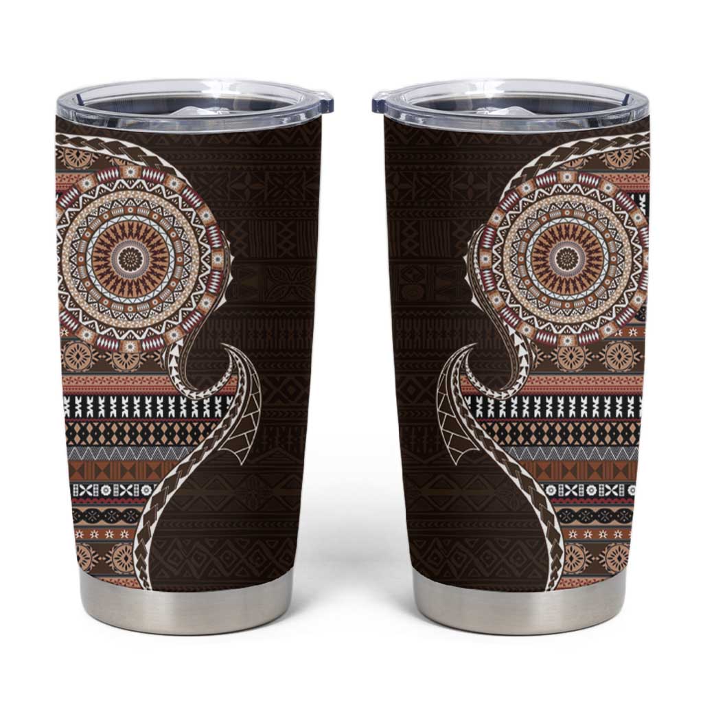 Fijian Masi Tribal Tattoos Art Pattern Tumbler Cup Brown Color Half Style - Polynesian Pride