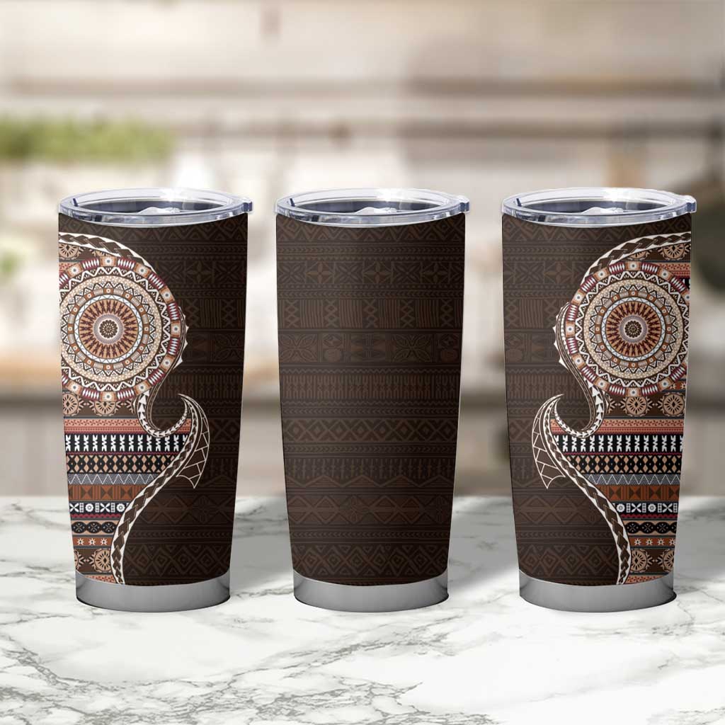 Fijian Masi Tribal Tattoos Art Pattern Tumbler Cup Brown Color Half Style - Polynesian Pride