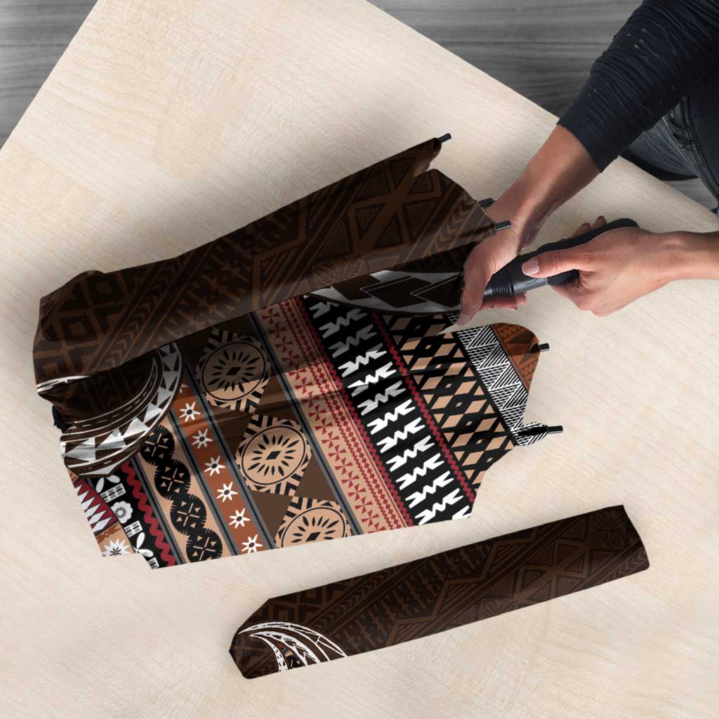 Fijian Masi Tribal Tattoos Art Pattern Umbrella Brown Color Half Style - Polynesian Pride