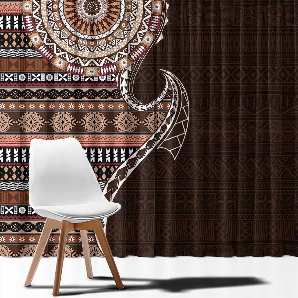 Fijian Masi Tribal Tattoos Art Pattern Window Curtain Brown Color Half Style LT03 - Polynesian Pride