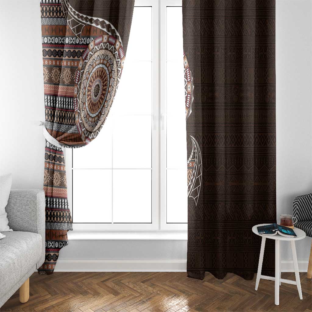Fijian Masi Tribal Tattoos Art Pattern Window Curtain Brown Color Half Style LT03 - Polynesian Pride