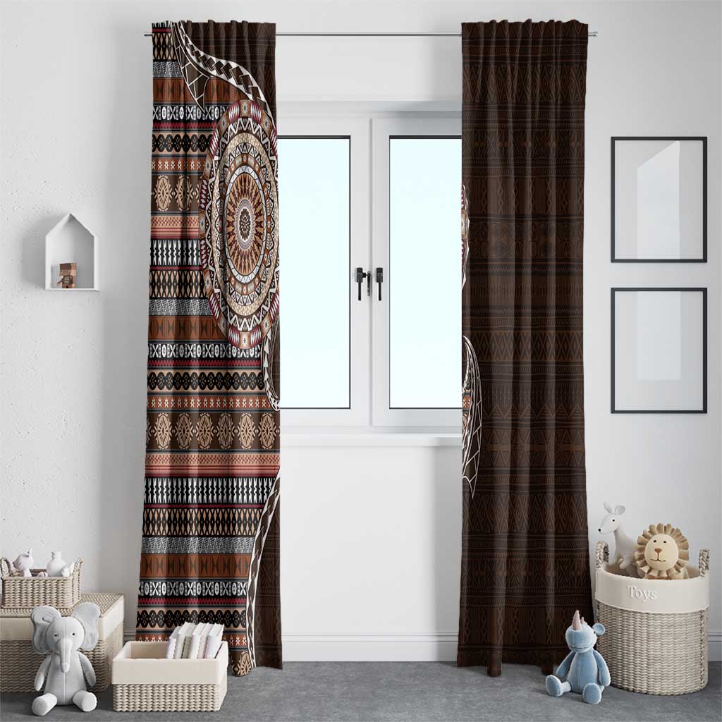 Fijian Masi Tribal Tattoos Art Pattern Window Curtain Brown Color Half Style LT03 - Polynesian Pride