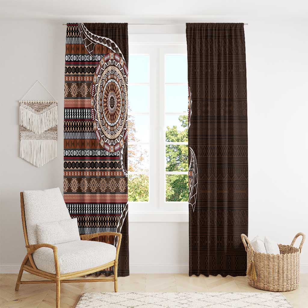 Fijian Masi Tribal Tattoos Art Pattern Window Curtain Brown Color Half Style LT03 - Polynesian Pride