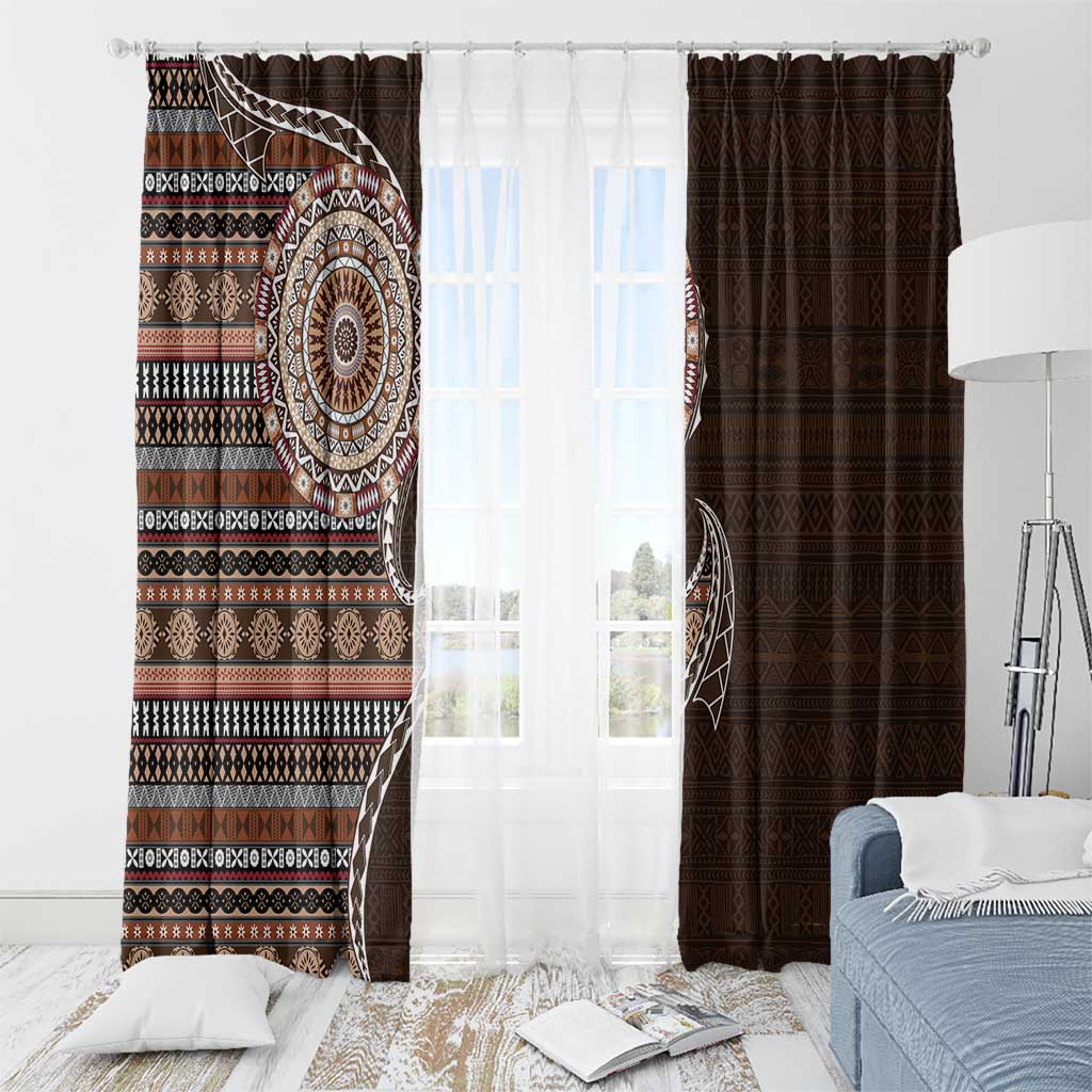 Fijian Masi Tribal Tattoos Art Pattern Window Curtain Brown Color Half Style LT03 - Polynesian Pride