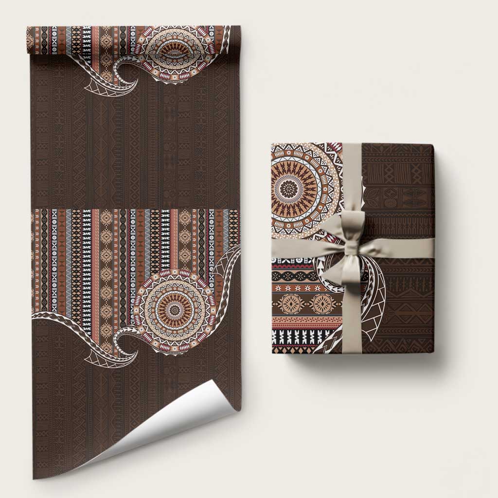 Fijian Masi Tribal Tattoos Art Pattern Wrapping Paper Brown Color Half Style LT03 58" × 23" Brown - Polynesian Pride
