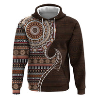 Fijian Masi Tribal Tattoos Art Pattern Zip Hoodie Brown Color Half Style - Polynesian Pride