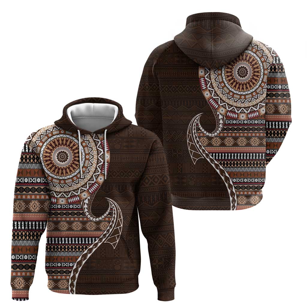 Fijian Masi Tribal Tattoos Art Pattern Zip Hoodie Brown Color Half Style - Polynesian Pride