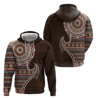 Fijian Masi Tribal Tattoos Art Pattern Zip Hoodie Brown Color Half Style - Polynesian Pride
