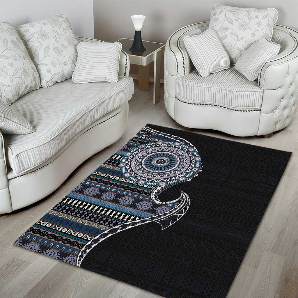 Fijian Masi Tribal Tattoos Art Pattern Area Rug Navy Color Half Style LT03 - Polynesian Pride