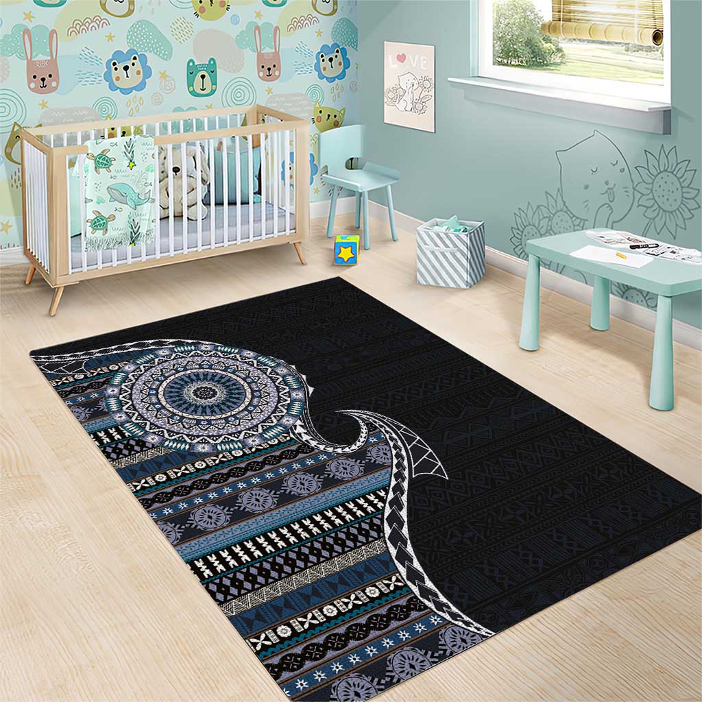 Fijian Masi Tribal Tattoos Art Pattern Area Rug Navy Color Half Style LT03 - Polynesian Pride