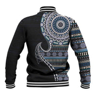 Fijian Masi Tribal Tattoos Art Pattern Baseball Jacket Navy Color Half Style - Polynesian Pride