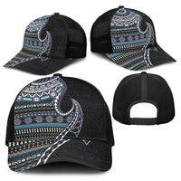 Fijian Masi Tribal Tattoos Art Pattern Baseball Net Cap Navy Color Half Style - Polynesian Pride