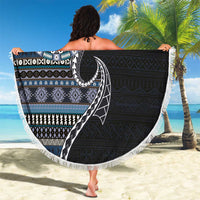 Fijian Masi Tribal Tattoos Art Pattern Beach Blanket Navy Color Half Style - Polynesian Pride