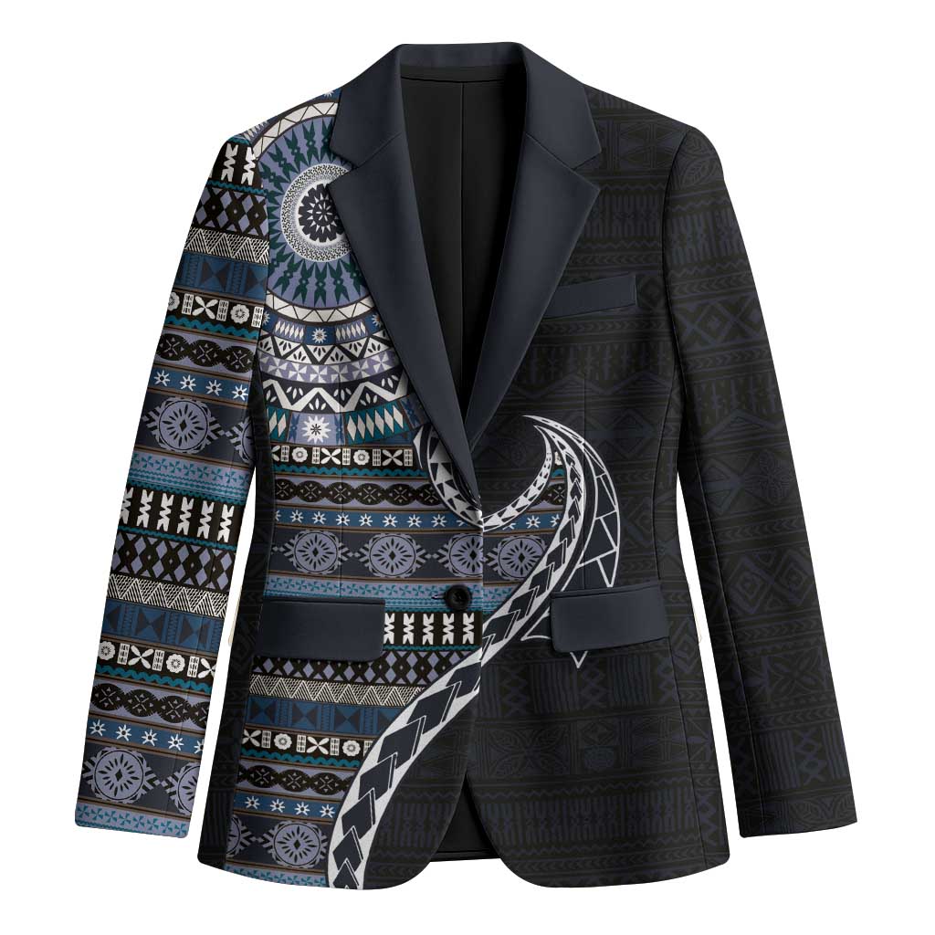Fijian Masi Tribal Tattoos Art Pattern Blazer Navy Color Half Style LT03 Unisex Navy - Polynesian Pride