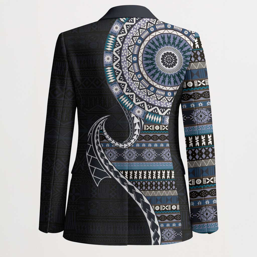 Fijian Masi Tribal Tattoos Art Pattern Blazer Navy Color Half Style LT03 - Polynesian Pride