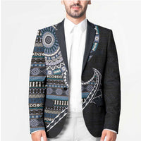 Fijian Masi Tribal Tattoos Art Pattern Blazer Navy Color Half Style LT03 - Polynesian Pride
