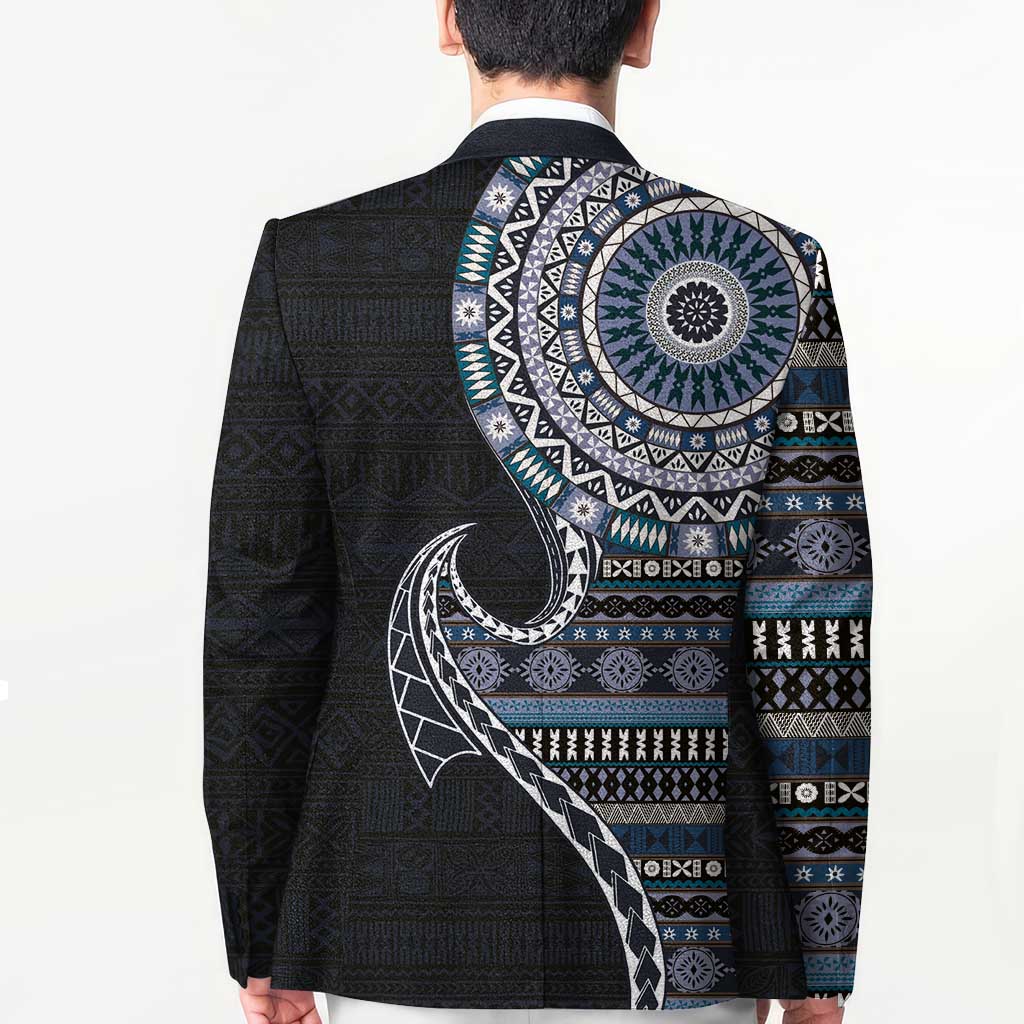 Fijian Masi Tribal Tattoos Art Pattern Blazer Navy Color Half Style LT03 - Polynesian Pride