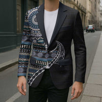 Fijian Masi Tribal Tattoos Art Pattern Blazer Navy Color Half Style LT03 - Polynesian Pride