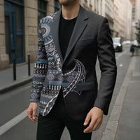 Fijian Masi Tribal Tattoos Art Pattern Blazer Navy Color Half Style LT03 - Polynesian Pride
