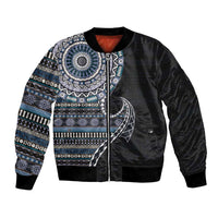 Fijian Masi Tribal Tattoos Art Pattern Bomber Jacket Navy Color Half Style - Polynesian Pride