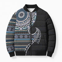 Fijian Masi Tribal Tattoos Art Pattern Bomber Puffer Jacket Navy Color Half Style - Polynesian Pride