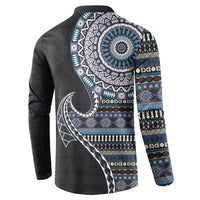 Fijian Masi Tribal Tattoos Art Pattern Button Sweatshirt Navy Color Half Style - Polynesian Pride