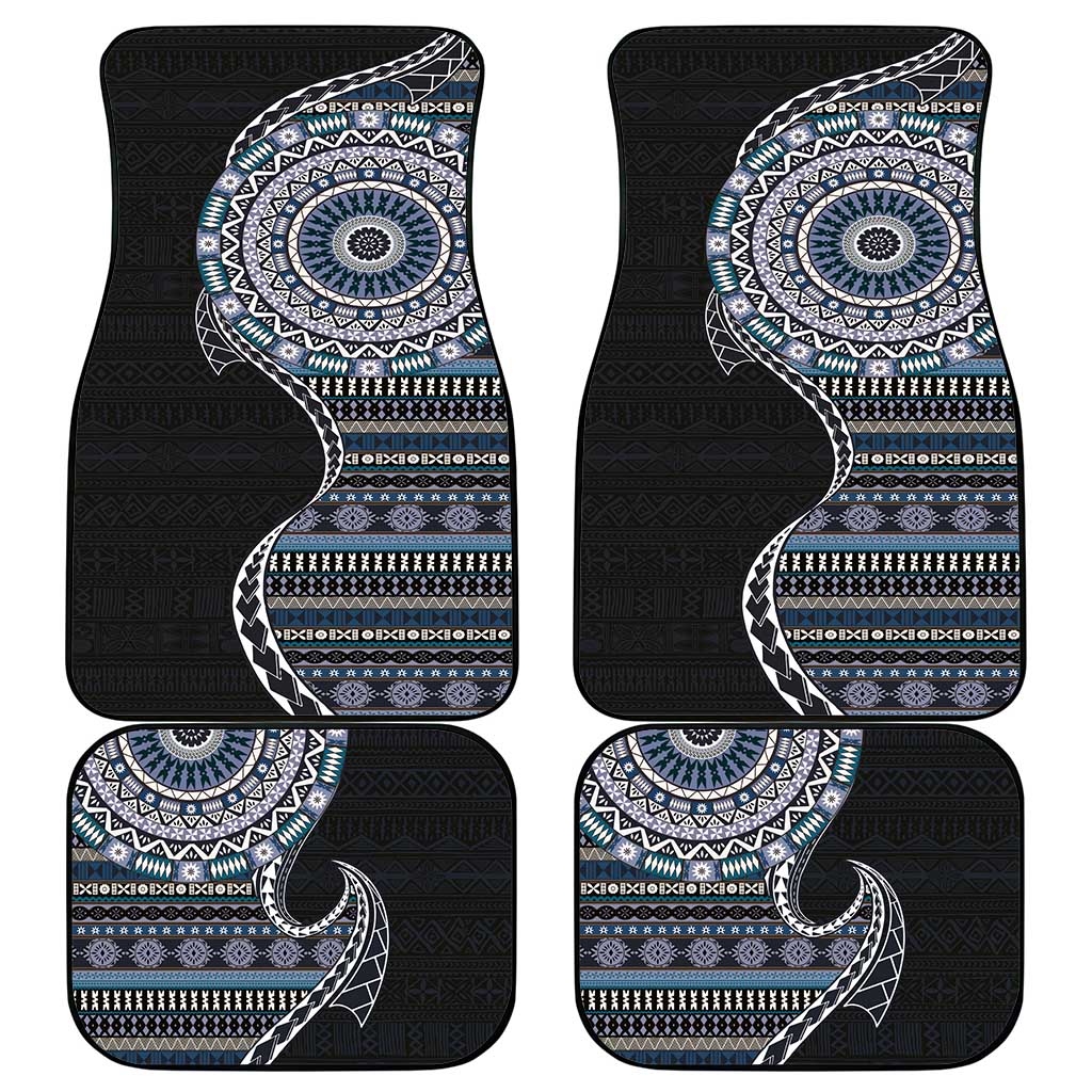 Fijian Masi Tribal Tattoos Art Pattern Car Mats Navy Color Half Style LT03 - Polynesian Pride