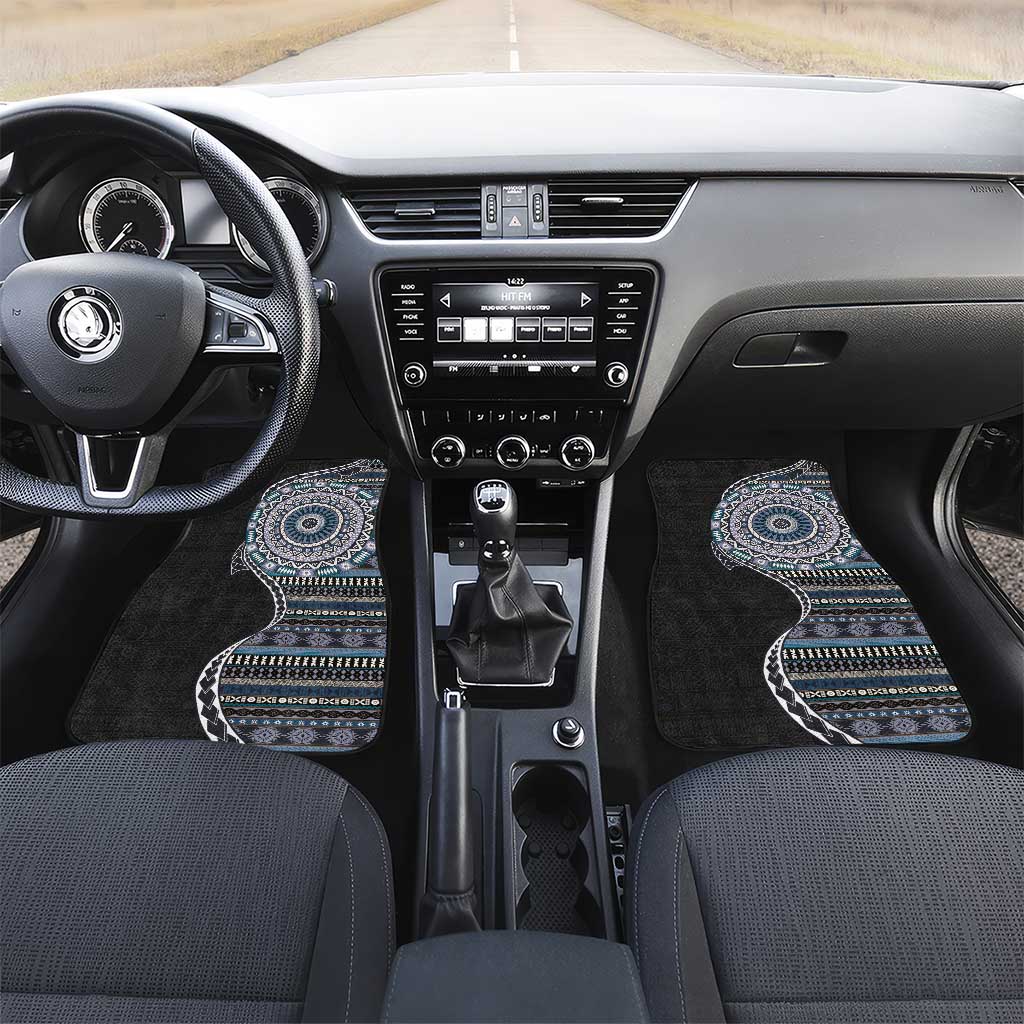 Fijian Masi Tribal Tattoos Art Pattern Car Mats Navy Color Half Style LT03 Set 2pcs - Front Navy - Polynesian Pride